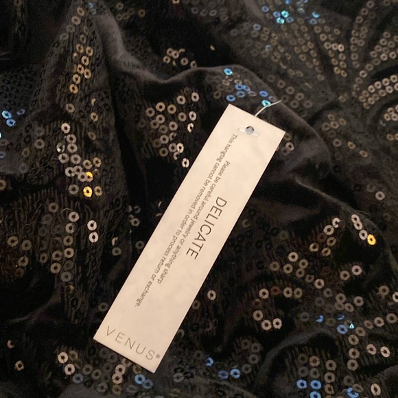 Venus Black Velvet & Floral Sequin Keyhole Dress & Waterfall Back Blazer Set - Picture 8 of 12